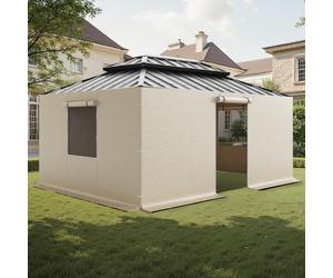 Parties latérales VEVOR, adaptées aux pavillons de 3,44x4,66 m, parois latérales en 4 parties pour pavillons Hardtop, matériau PE, couverture de rechange avec fenêtres en filet, pavillons non compris 