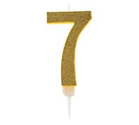 Partilandia Bougie d'anniversaire géante à paillettes dorées 17,5 cm, convient pour les fêtes d'anniversaire, les anniversaires de mariage, les fêtes de retraite, etc. (numéro 7, or)