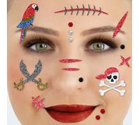 Party Factory Tatouage de visage pour le pirate à paillettes temporaires pour fête à thème, Halloween et carnaval, enfants et adultes
