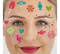 PARTY FACTORY Tatouage temporaire pour le visage - Différents motifs - Pour enfants et adultes - Fête à thème, anniversaire d'enfant, Nouvel An, Halloween, Carnaval (Candy Party)