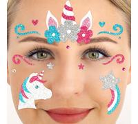 PARTY FACTORY Tatouage temporaire pour le visage - Différents motifs - Pour enfants et adultes - Fête à thème, anniversaire d'enfant, Nouvel An, Halloween, carnaval (licorne)