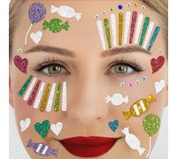 Party Factory Tatouage temporaire pour visage clown coloré, à paillettes, pour fête à thème, Halloween et carnaval, enfants et adultes
