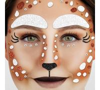 Party Factory Tatouage temporaire pour visage de chevreuil, à paillettes, pour fête à thème, Halloween et carnaval, enfants et adultes