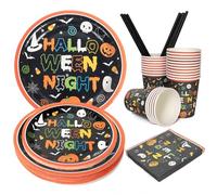 PARTY GO Ensemble de vaisselle pour Halloween, décoration, extérieur, 24 tasses d'Halloween, assiettes d'Halloween, gobelets en carton, convient pour 24 personnes