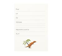 PARTY TIME Lot de 6 Cartes d'Invitation Dinosaure Enveloppes Multicolore