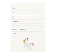 PARTY TIME Lot de 6 Cartes d'Invitation Licorne avec Enveloppes Blanc