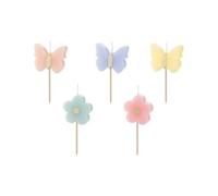 PartyDeco - 5 BOUGIES CIRE PAPILLONS FLEUR 3.5CM COLORÉ