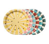 PartyDeco - 6 ASSIETTES RAYURES CIRQUE ÉTOILE OR 18CM COLORÉ