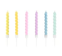 PartyDeco – Bougies torsadées en cire 8,5 cm – Lot de 6 – Couleurs pastel – Multicolore