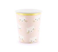PartyDeco 6 gobelets Petits Chats Rose et Blanc 220 ML - Rose