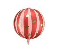 PartyDeco - BALLON ALUMINIUM SPHÈRE RAYÉE ÉTOILE OR 50CM ROUGE