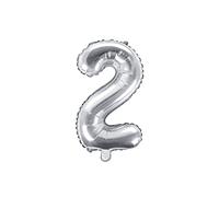 PartyDeco Ballon en Mylar en Forme de Chiffre 2 Argent 35 cm Anniversaire Adulte Enfant