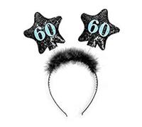 PartyDeco Bandeau d'anniversaire unisexe à paillettes avec plumes, étoiles et chiffres | Accessoire de fête amusant pour célébrer un anniversaire (60 ans)