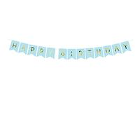 PartyDeco Banderole 'Happy Birthday' Bleu ciel, inscription en or, 175 cm