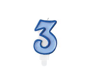PartyDeco Bougie chiffre 3, bleu