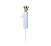PartyDeco Bougie d'anniversaire, avec couronne, bleu clair, 1