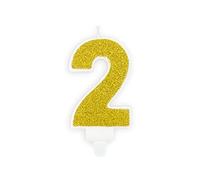PartyDeco Bougie Gâteau Numéro 2 Deux avec Paillettes Or Anniversaire Enfant Adulte