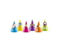 PartyDeco - CPP9 Lot de 6 chapeaux à cône colorés personnalisables avec monstres sympathiques, assortis,