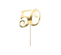 PartyDeco Décoration de gâteau d'anniversaire - 50e fête d'anniversaire avec le chiffre 50 en or - Hauteur env. 20,5 cm 1 pièce Décoration de gâteau pour anniversaire de mariage