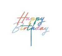 PartyDeco Décoration de gâteau Happy Birthday 18 x 16,5 cm arc-en-ciel