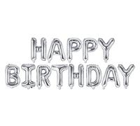 PartyDeco - FB6M-018 Lot de ballons en Mylar pour inscription Happy Birthday 35 cm Argenté, couleur