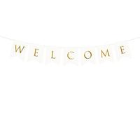 PartyDeco Guirlande bannière Bienvenue blanc et or Mariage 15 × 95 cm