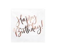 Lot de 20 serviettes en papier rose gold Happy Birthday 33 x 33 cm