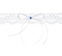 PartyDeco Jarretière avec nœud et Pierre, Blanc et Bleu, Largeur 3,5 cm