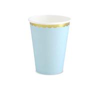 PartyDeco KPP16-001J-EU1 Lot de 6 gobelets en papier Bleu clair avec bord doré 220 ml