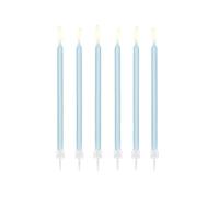PartyDeco Lot de 12 bougies à gâteau tendance bleu clair avec support - 14 cm