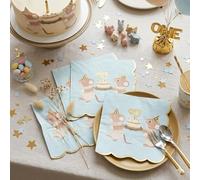 PartyDeco Lot de 12 serviettes en papier Motif souris 1er anniversaire Bleu 33 x 33 cm