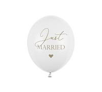 PartyDeco Lot de 50 ballons en latex avec impression Just Married en gris pour Hel - Ballons blancs avec impression - Diamètre : env. 30 cm (1 op. 50 pièces) pour mariage, anniversaire, mariage, fête