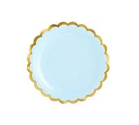 PartyDeco Lot de 6 assiettes en carton bleu avec bords dorés