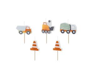 PartyDeco Lot de 6 bougies d'anniversaire en forme de véhicule de chantier, décorations de gâteau d'anniversaire pour garçons, camion de construction