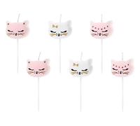PartyDeco Bougies en forme de chat Lot de 6 Blanc/Rose