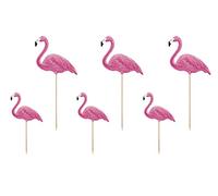 PartyDeco Lot de 6 décorations sur picks flamants roses pour fête à thème hawaïen Aloha, bois, rose