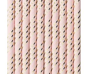 partydeco.pl Generique - 10 Pailles en Carton Roses rayées doré métallisé 19,5 cm