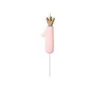 PartyDeco SCU6-1-081J Bougie d'anniversaire chiffre 1 Rose clair 9,5 cm