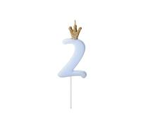 PartyDeco SCU6-2-001J Bougie d'anniversaire chiffre 2 Bleu clair 9,5 cm Numéro 2