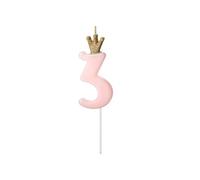 PartyDeco SCU6-3-081J Bougie d'anniversaire chiffre 3 Rose clair 9,5 cm