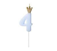 PartyDeco SCU6-4-001J Bougie d'anniversaire chiffre 4 Bleu clair 9,5 cm Numéro 4