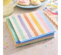 PartyDeco Serviettes en papier à rayures pastel multicolores pour fête d'anniversaire d'enfants, tables de gâteaux et décoration de fête, 16,5 cm