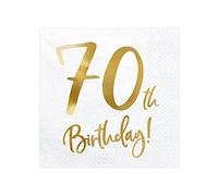 PartyDeco Serviettes 70e anniversaire SP33-77-70-008 blanches inscription dorée 33x33cm 1 VPE/20 Stk.
