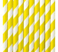 PartyDeco SPP1-084 Lot de 10 pailles jetables, en papier, 19 cm, pour cocktail, boissons, décoration, fête, jaune/blanc, à rayures jaunes/blanches, 19,5 cm, 19,5 cm