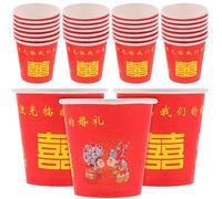 PartyKindom 100pcs Gobelets en Papier Rouge à Usage Unique pour Mariage Cérémonie, Style Chinois Festif, Portable et Jetable, Accessoires Fête pour Réception