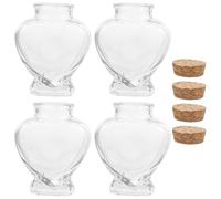 PartyKindom 4 Pièces Bocal en Verre Cœur 160ml avec Bouchon Liège, Souvenir | Bois et Verre, Décoratif et Délicat, Facile à Ranger, à Transporter, pour Voyage Romantique, Séjours