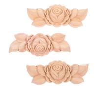 PartyKindom Appliques Décoratives 9 X 3,5 Cm Lot de 3 en Bois Massif Sculpté Motif Rose, Non Peintes Bricolage Artisanal Bois pour Décoration Intérieure Maison, Meubles, Portes et Plafonds
