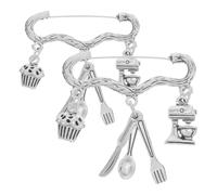 PartyKindom Épingles pour Femmes Thème Pâtisserie en Alliage de Zinc Argenté, Lot de 2, Design Unique Texture Raffinée, Cuisine ou Espace Boulangerie