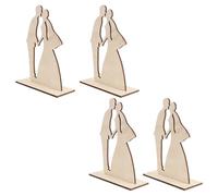 PartyKindom Figurines en Bois pour Mariage Décoration de Table Mariés Couple 4 Pièces Accessoire Photo Créatif pour Événement Spécial