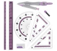 PartyKindom Kit de Dessin Professionnel pour Étudiants Règle Triangulaire en Plastique, Compas de Dessin Robuste en Fer, Rapporteur Transparent, Ensemble 7 Pièces pour Bureau et École